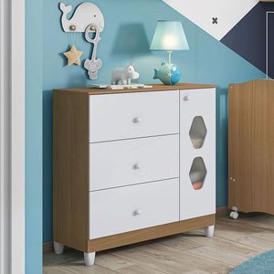 Cômoda Infantil 3 Gavetas Liverpool Branco Almendra
