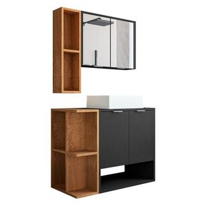 Gabinete Banheiro Star Com Cuba Dalla E Valvula Click Inox Preto Fosco/naturale Preto Fosco/naturale