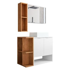 Gabinete Banheiro Star Com Cuba Dalla E Valvula Click Inox Branco/naturale Branco/naturale