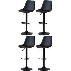 Kit 4 Banqueta Alta Vintage Estofada Com Base Giratória E Regulagem De Altura - Preto