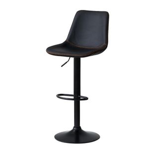 Banqueta Alta Vintage Estofada Com Base Giratória E Regulagem De Altura - Preto
