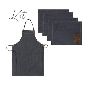 Kit Copa E Cia Denim Dark Com 4 Peças De Jogo Americano + Avental