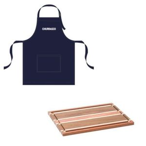 Kit Copa E Cia Churrasco Com Avental + Tábua De Madeira Churrasco Montana