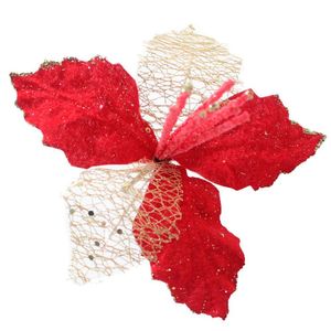 Kit 4 Flores Vermelhas Com Cabo Artificial Decoração De Natal Com Glitter 22cm