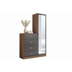 Cômoda Casal Estilo C/ 1 Porta C/ Espelho E 4 Gavetas Jatoba/grafitte - Santos Andirá