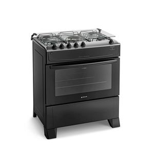 Fogão 5 Bocas Preto Com Mesa Inox Atlas Mônaco Top Bivolt
