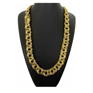 Corrente Luxo 18mm Friso Triplo Banhado A Ouro Elos Soldados