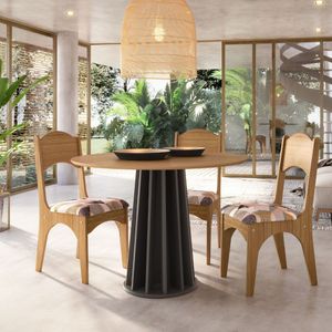 Mesa De Jantar Redonda Em Mdf 105cm Freijó-Preto Tm71 Jpf
