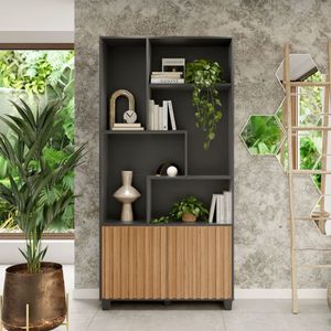 Estante Ripada Em Mdf Preto-Freijó 94 X 30 X 192cm C59 Pfj