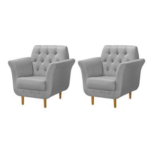 Kit 2 Poltronas Decorativas Pés Palito Em Madeira Playa Linho Cinza - Cinza