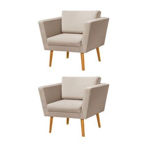Kit 2 Poltronas Retrô Pés Palito Em Madeira Paraty Veludo Bege - Bege