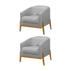 Kit 2 Poltronas Living Base Em Madeira Maciça Flórida Linho Cinza - Cinza