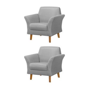 Kit 2 Poltronas Retrô Pés Em Madeira Maciça Jamaica Linho Cinza - Cinza