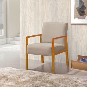 Poltrona Base Em Madeira Maciça Decorativa Bora Bora Veludo Bege - Bege
