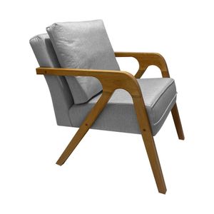 Poltrona Decorativa Pés Em Madeira Maciça Monaco Linho Cinza - Cinza