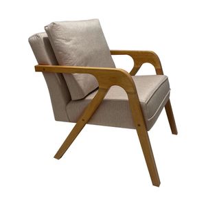 Poltrona Decorativa Pés Em Madeira Maciça Monaco Linho Bege - Bege