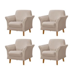 Kit 4 Poltronas Retrô Pés Em Madeira Maciça Jamaica Veludo Bege - Bege