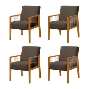 Kit 4 Poltronas Decorativa Base Em Madeira Maciça E Corda Náutica Copacabana Veludo Marrom - Marrom