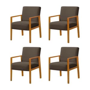 Kit 4 Poltronas Base Em Madeira Maciça Decorativa Bora Bora Veludo Marrom - Marrom