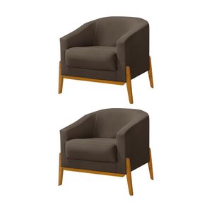 Kit 2 Poltronas Living Base Em Madeira Maciça Flórida Veludo Marrom - Marrom