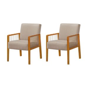 Kit 2 Poltronas Decorativas Base Em Madeira Maciça E Corda Náutica Copacabana Linho Bege - Bege