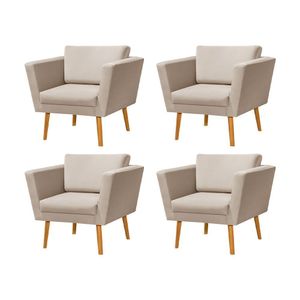 Kit 4 Poltronas Retrô Pés Palito Em Madeira Paraty Veludo Bege - Bege