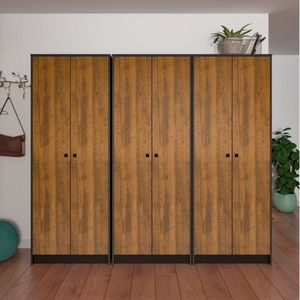 Kit 3 Armários Para Escritório Alto Com 2 Portas Match Pinho/preto