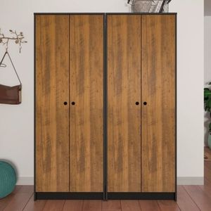 Kit 2 Armários Para Escritório Alto Com 2 Portas Match Pinho/preto