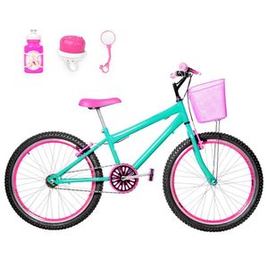 Bicicleta Aro 24 Aero + Kit Passeio Cor Verde Água E Pink