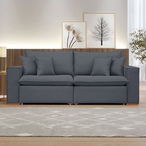 Sofá Retrátil 240cm Barcelona Veludo/cinza