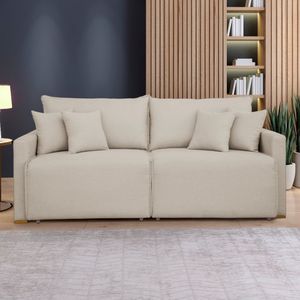 Sofá Cama Retrátil E Reclinável 220cm Júlia Veludo/bege Claro