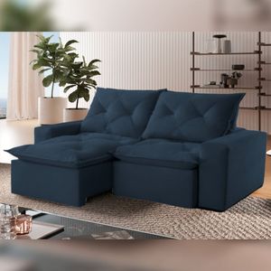 Sofá Retrátil E Reclinável 180cm Firenze Veludo/azul