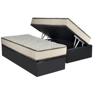 Cama Box Baú Solteiro: Colchão Molas Bonnel Luckspuma Montreal Spring + Base Crc Suede Gray(88x188)