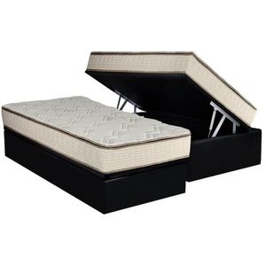 Cama Box Baú Solteiro: Colchão Molas Bonnel Luckspuma Montreal Spring + Base Crc Courano Black