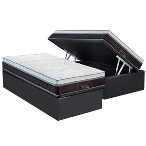 Cama Box Baú Solteiro: Colchão Polar Masterpocket Serenatta + Base Crc Suede Gray(88x188)