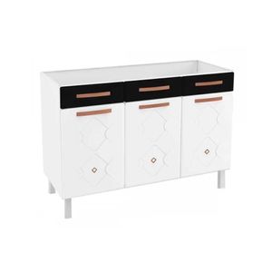 Balcão De Cozinha Mirage New 3 Portas E 3 Gavetas C/ Tampo 120cm Branco/preto - Telasul