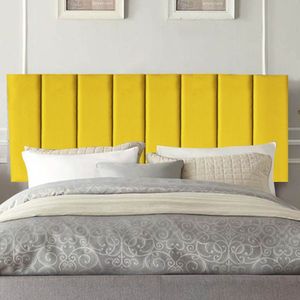 Painel Estofada Carla 160cm Queen Size Para Cama Box Quarto Corino Amarelo - Gat Magazine
