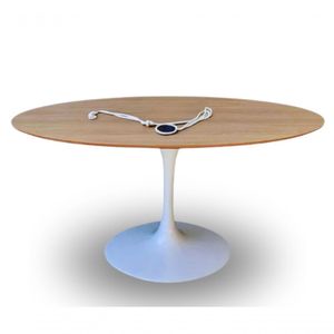Mesa De Jantar Tulipa Saarinen Redonda 244x137cm Tampo Cor Jade