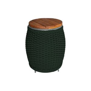 Puff Mesa Garden Em Corda Náutica Base Em Alumínio Cinza E Tampo Em Madeira Verde Musgo - Cor: Verde
