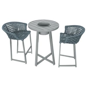 Conjunto Bistrô Champanheira Cinza Tampo Ripado E 2 Banquetas Reis Corda Náutica Cinza - Cor: Cinza