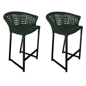 Kit 2 Banquetas Reis Em Corda Náutica E Base Em Alumínio Preta Para área Gourmet Verde Musgo Verde