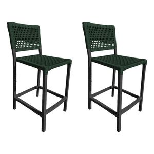 Kit 2 Banquetas França Em Corda Náutica E Base Em Alumínio Preta Para área Gourmet Verde Musgo Verde