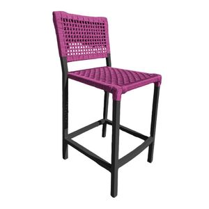 Banqueta França Em Corda Náutica E Base Em Alumínio Preta Para área Gourmet Rosa - Cor: Rosa