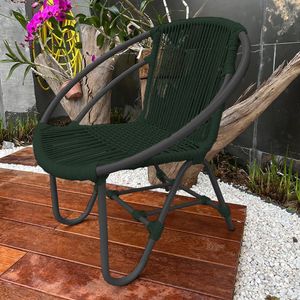 Cadeira Decorativa Julia Em Corda Náutica E Base Em Alumínio Preta-verde Musgo - Cor: Verde