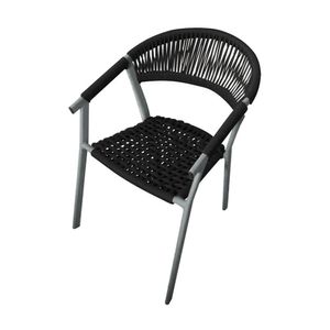 Cadeira Decorativa Joana Em Corda Náutica E Base Em Alumínio Cinza/preta - Cor: Preto