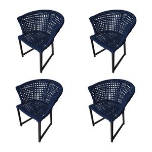 Kit 4 Cadeiras Salinas Corda Náutica Base Em Alumínio Preto-azul Marinho - Cor: Azul