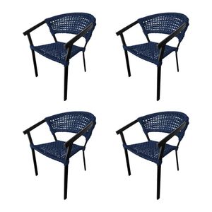 Kit 4 Cadeiras Sofia Corda Náutica Base Em Alumínio Preto-azul Marinho - Cor: Azul