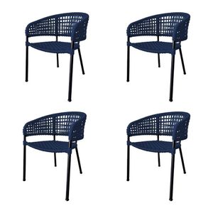 Kit 4 Cadeiras Sol Corda Náutica Base Em Alumínio Preto-azul Marinho - Cor: Azul