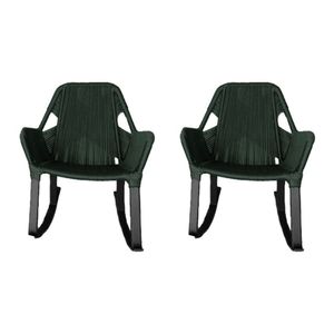 Kit 2 Cadeiras De Balanço Athenas Corda Náutica Base Em Alumínio Preto-verde Musgo - Cor: Verde
