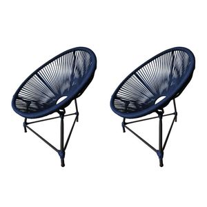 Kit 2 Cadeiras Acapulco Corda Náutica Base Em Alumínio Preto-azul Marinho - Cor: Azul